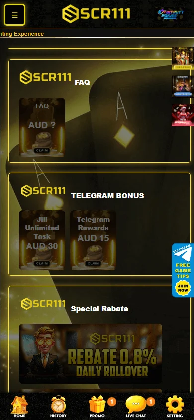Scr111 Casino promotions area on mobile