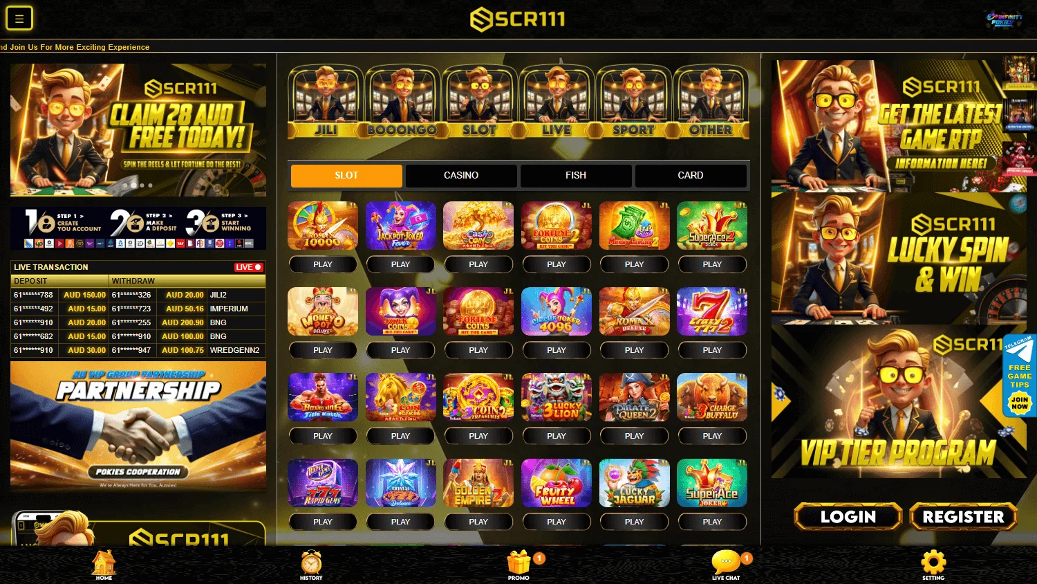 Scr111 Casino home on desktop